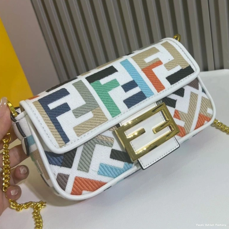 Cheap HOT White Bag In Baguette Motif Canvas Mini FF Multi Fendi 0725